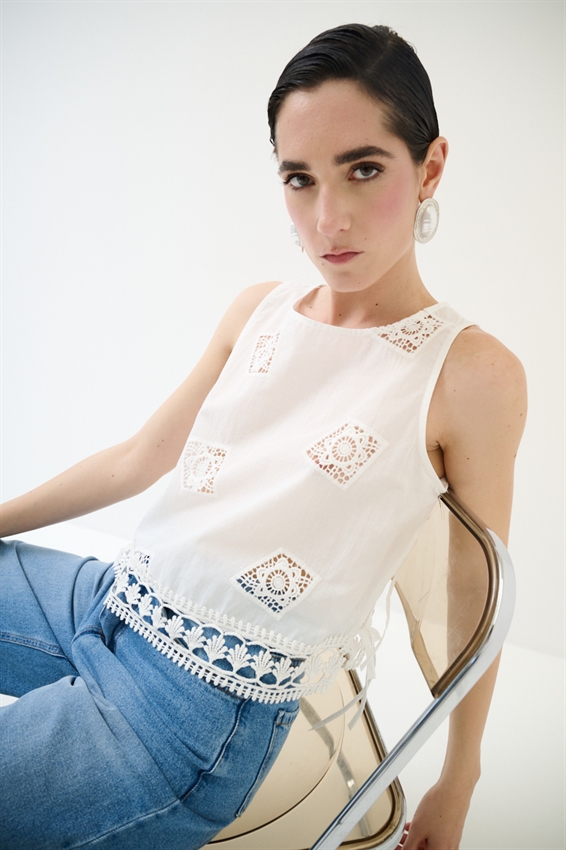 TOP IN PIZZO IN COTONE BIANCO