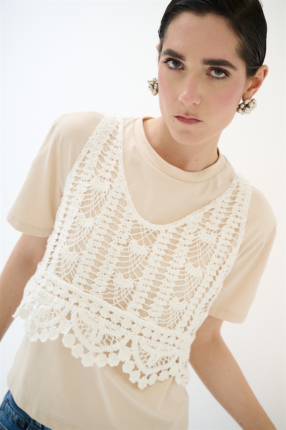 T-SHIRT OVER CON TOP MACRAME BEIGE