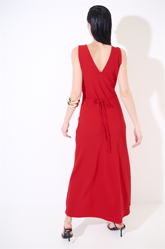 ABITO LUNGO SMANICATO CON SPACCO TESSUTO FLUIDO ROSSO