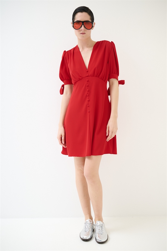 ABITO CORTO CON BOTTONI FODERATI ROSSO