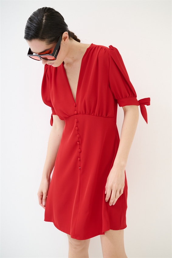 ABITO CORTO CON BOTTONI FODERATI ROSSO