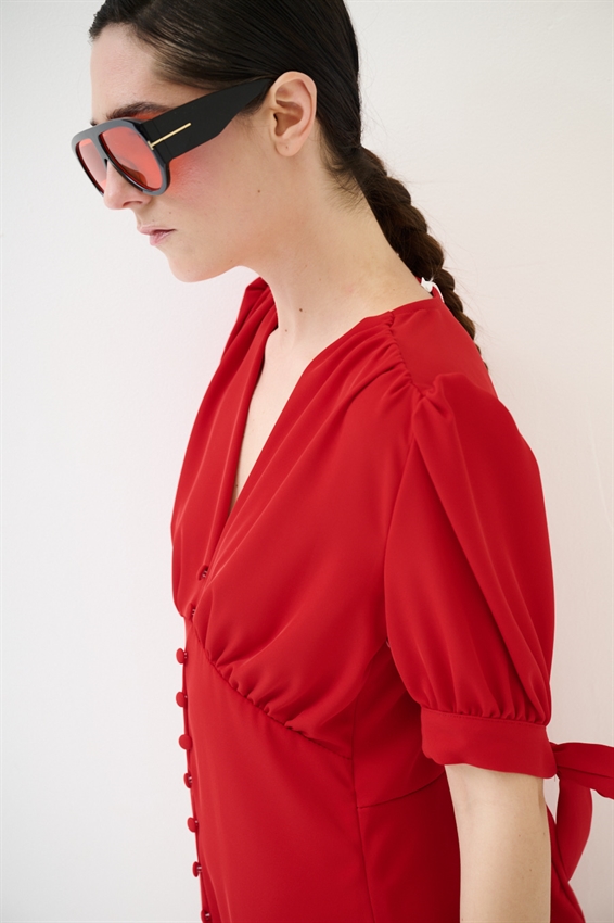 ABITO CORTO CON BOTTONI FODERATI ROSSO