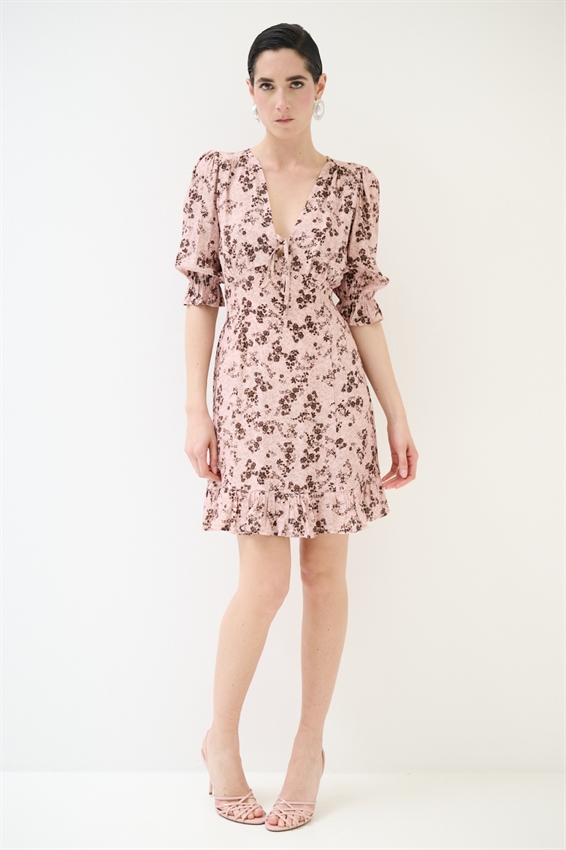 ABITO CORTO CON STAMPA E FIOCCO CONFETTO