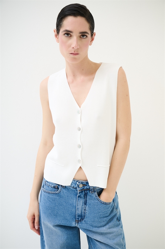 GILET CON BOTTONI A COSTINE BIANCO