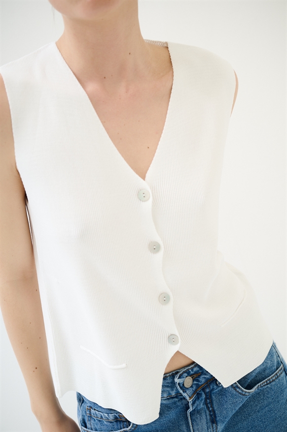 GILET CON BOTTONI A COSTINE BIANCO
