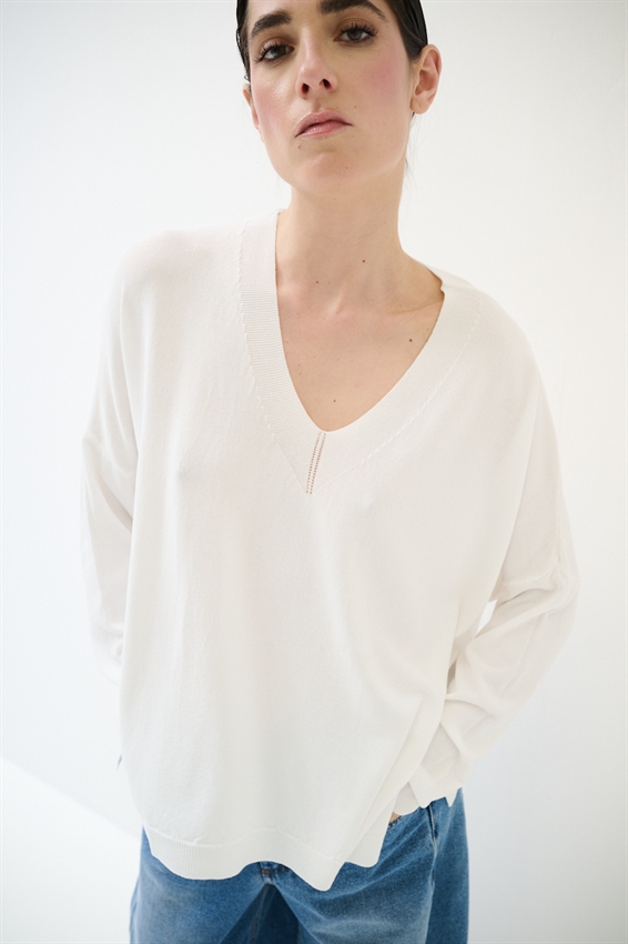 MAGLIA OVER SCOLLO V PROFONDO BIANCO