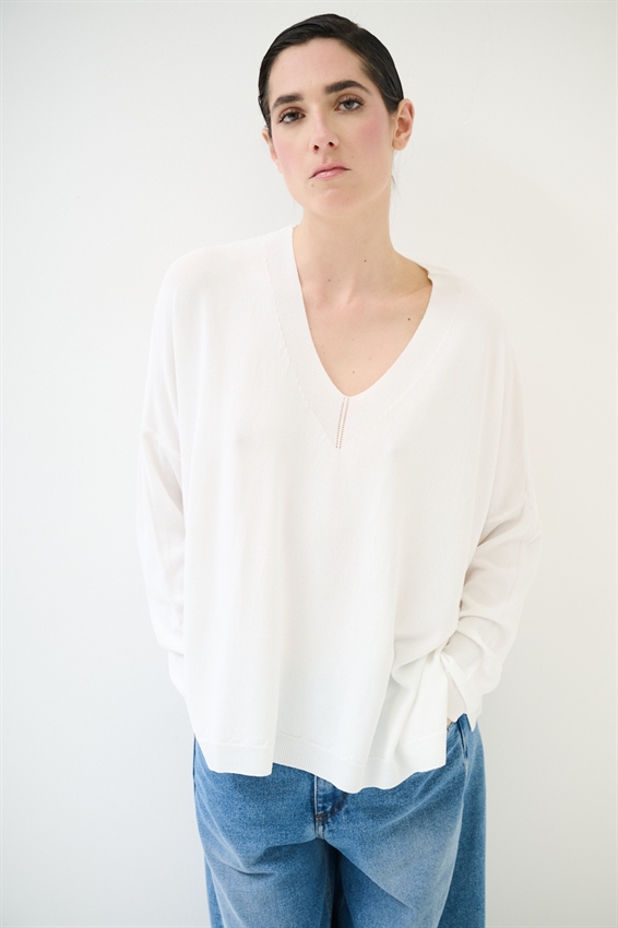 MAGLIA OVER SCOLLO V PROFONDO BIANCO