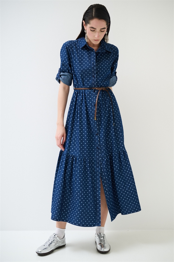 ABITO CHEMISIER A POIS CON MEZZA MANICA BIANCO/BLU