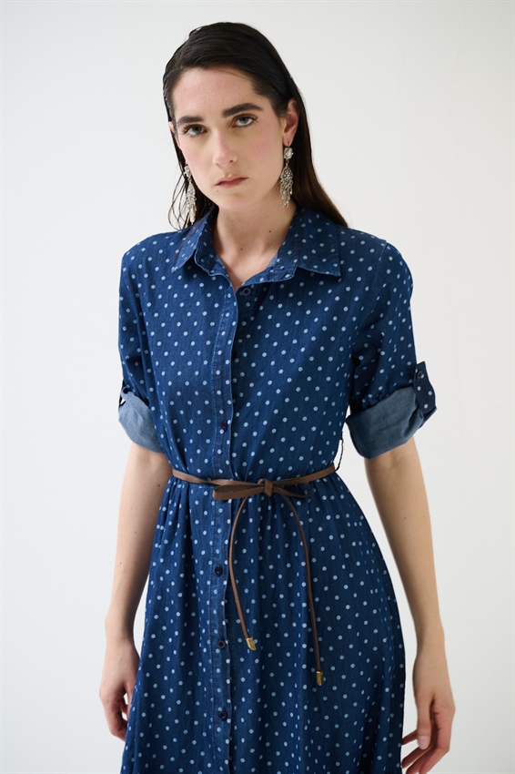 ABITO CHEMISIER A POIS CON MEZZA MANICA BIANCO/BLU