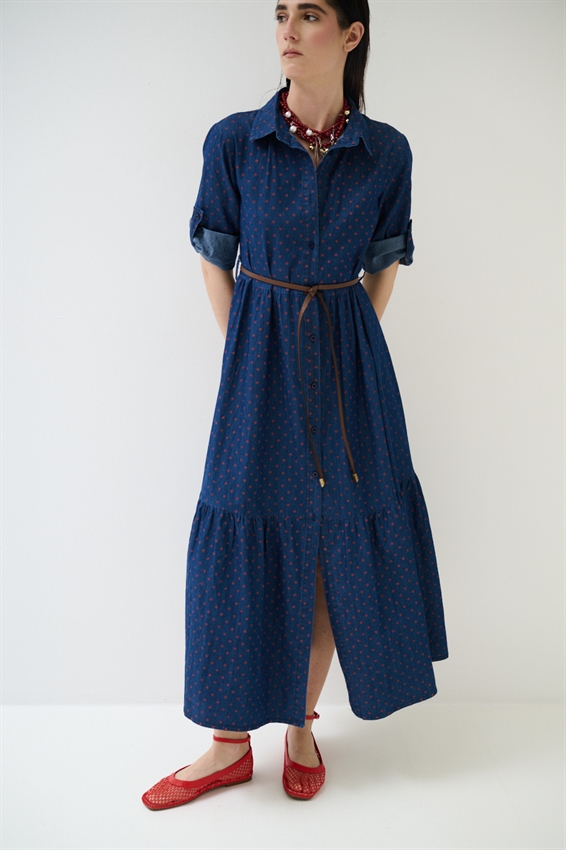 ABITO CHEMISIER A POIS CON MEZZA MANICA ROSSO/BLU