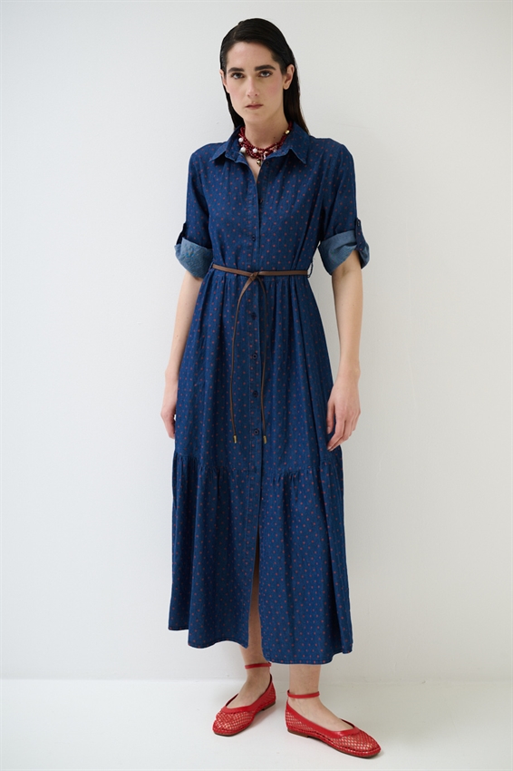 ABITO CHEMISIER A POIS CON MEZZA MANICA ROSSO/BLU