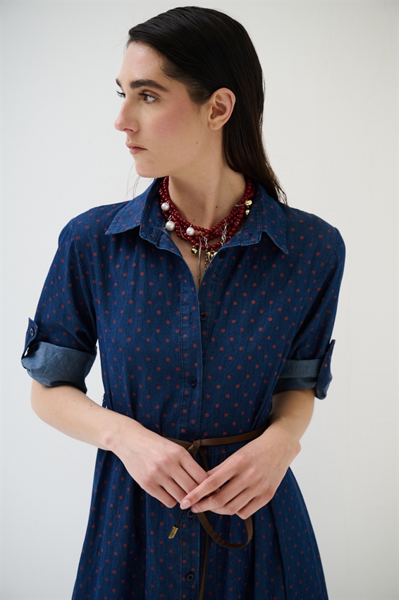 ABITO CHEMISIER A POIS CON MEZZA MANICA ROSSO/BLU