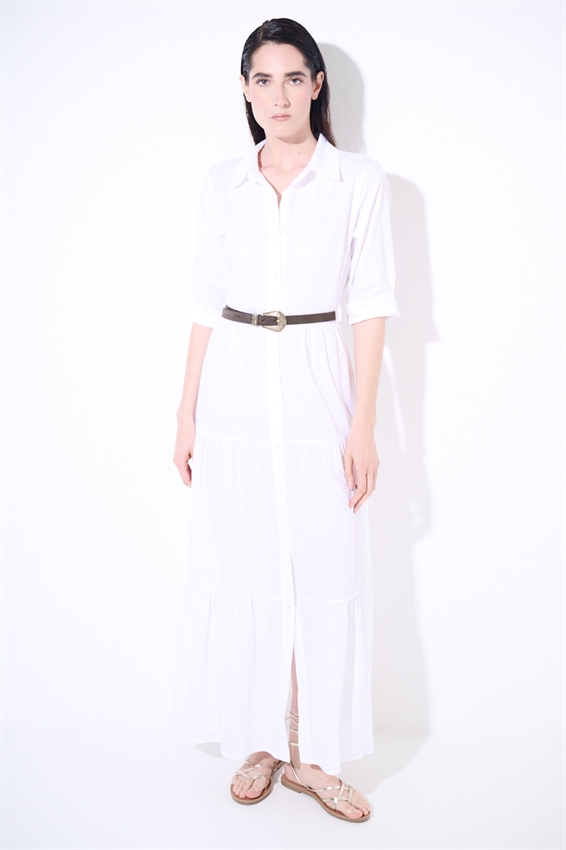 ABITO CHEMISIER LUNGO CON BALZE E MANICA A 3/4 BIANCO