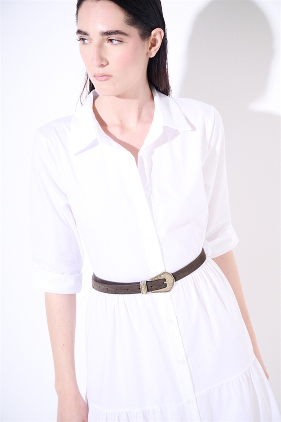 ABITO CHEMISIER LUNGO CON BALZE E MANICA A 3/4 BIANCO