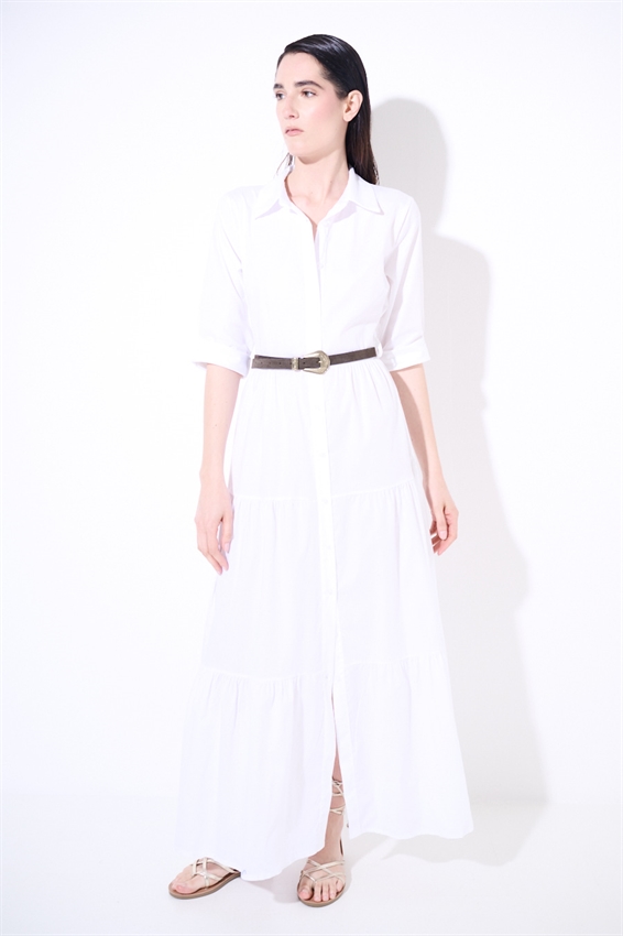 ABITO CHEMISIER LUNGO CON BALZE E MANICA A 3/4 BIANCO