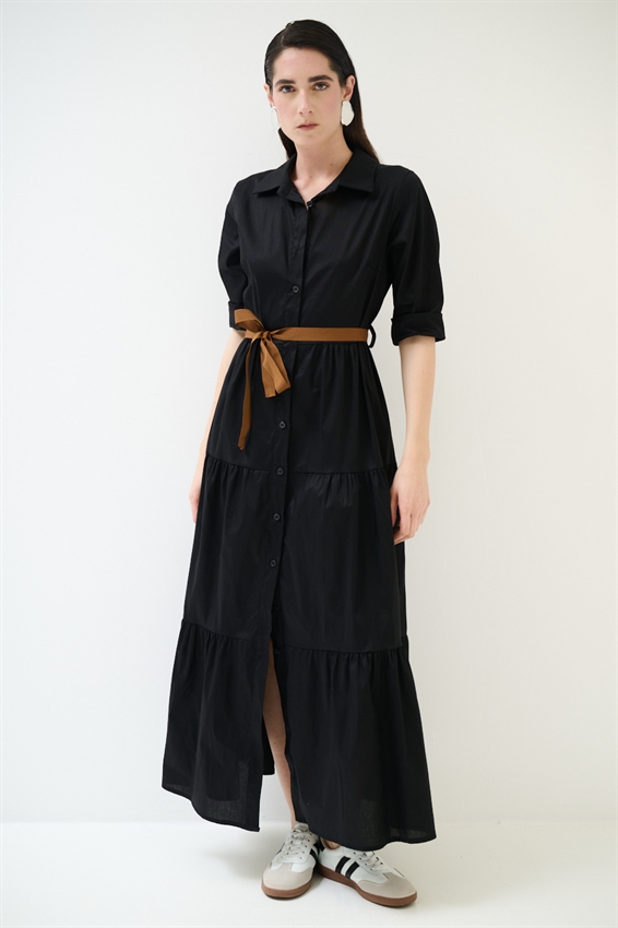 ABITO CHEMISIER LUNGO CON BALZE E MANICA A 3/4 NERO