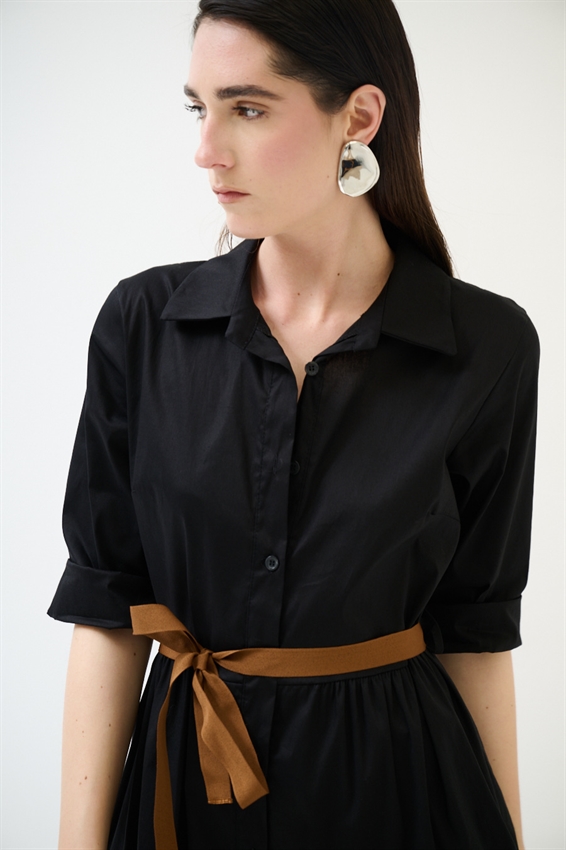 ABITO CHEMISIER LUNGO CON BALZE E MANICA A 3/4 NERO