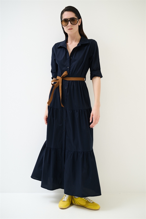 ABITO CHEMISIER LUNGO CON BALZE E MANICA A 3/4 BLU