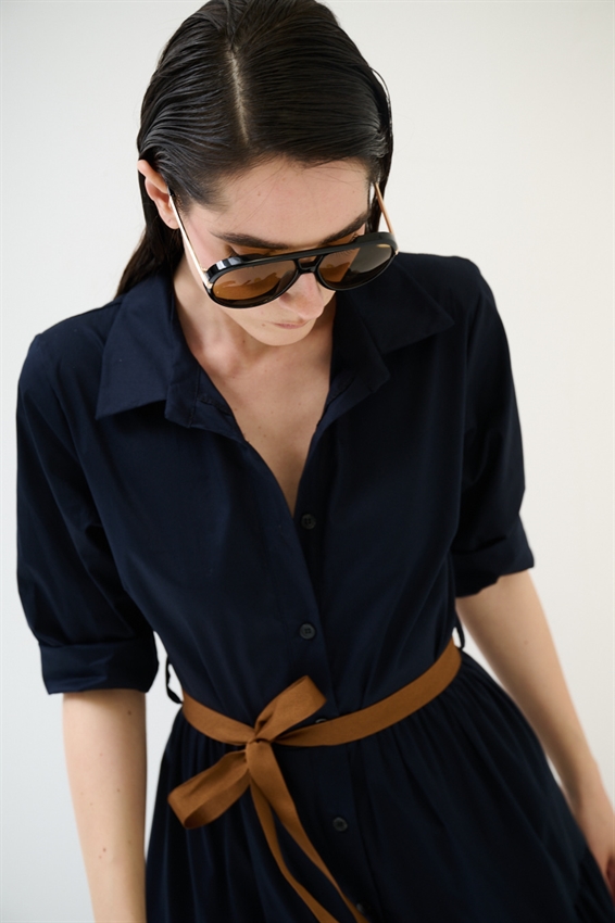 ABITO CHEMISIER LUNGO CON BALZE E MANICA A 3/4 BLU