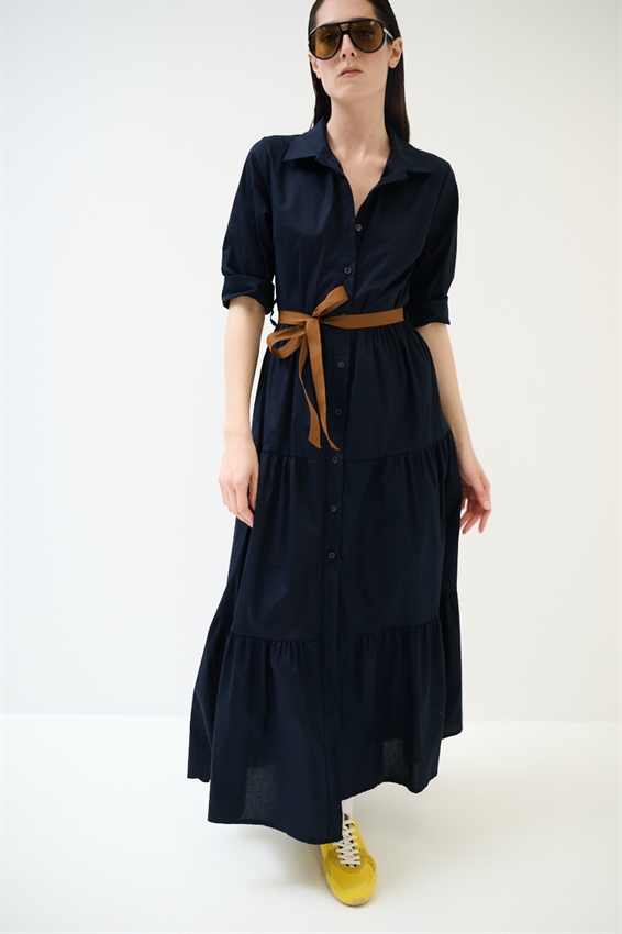 ABITO CHEMISIER LUNGO CON BALZE E MANICA A 3/4 BLU