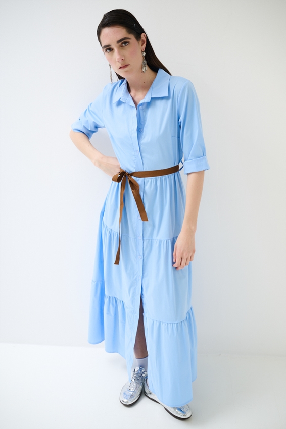 ABITO CHEMISIER LUNGO CON BALZE E MANICA A 3/4 CELESTE