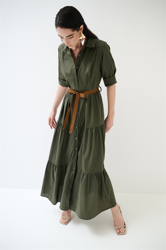 ABITO CHEMISIER LUNGO CON BALZE E MANICA A 3/4 VERDE MILITARE