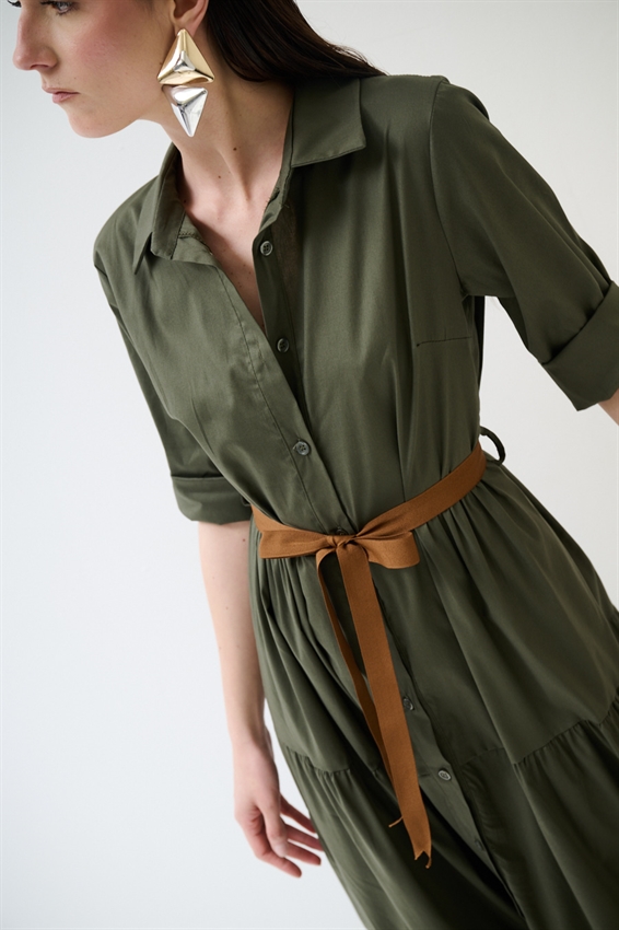 ABITO CHEMISIER LUNGO CON BALZE E MANICA A 3/4 VERDE MILITARE