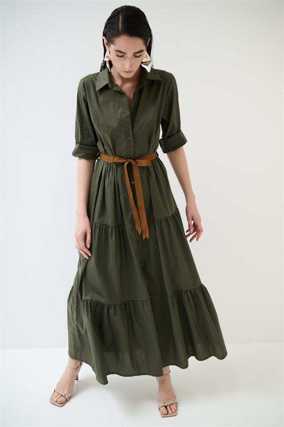 ABITO CHEMISIER LUNGO CON BALZE E MANICA A 3/4 VERDE MILITARE