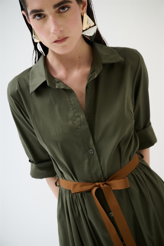 ABITO CHEMISIER LUNGO CON BALZE E MANICA A 3/4 VERDE MILITARE