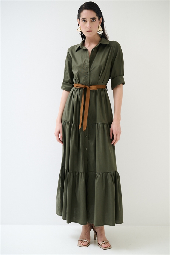 ABITO CHEMISIER LUNGO CON BALZE E MANICA A 3/4 VERDE MILITARE