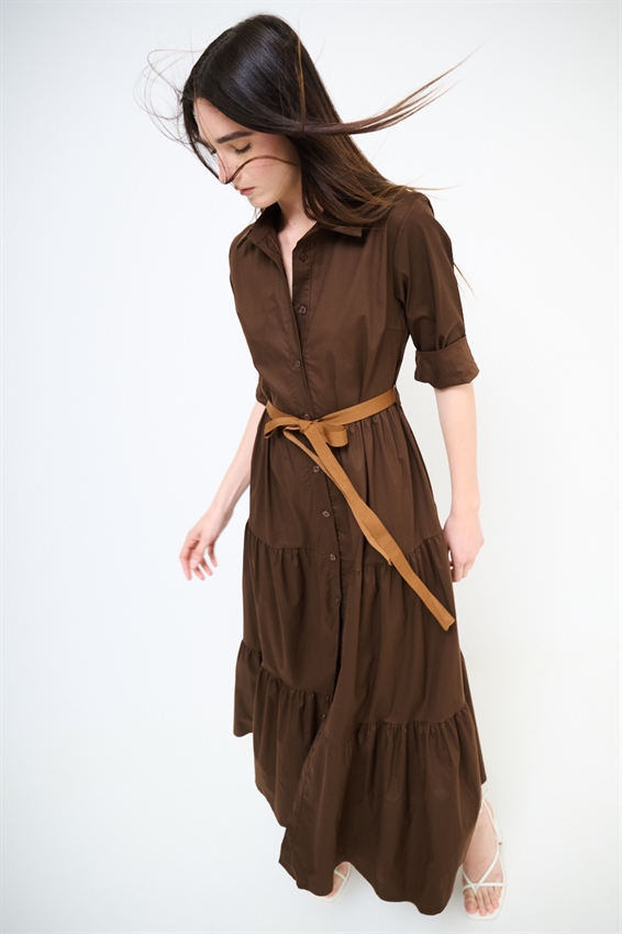 ABITO CHEMISIER LUNGO CON BALZE E MANICA A 3/4 MORO