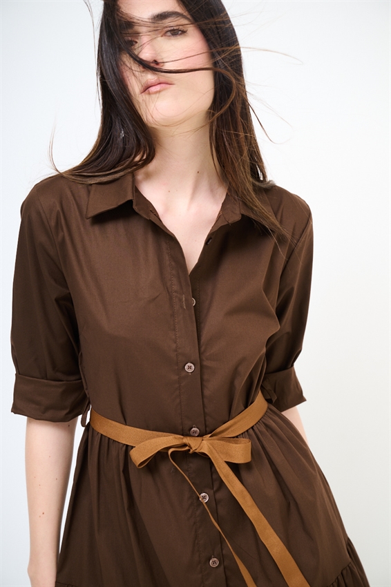 ABITO CHEMISIER LUNGO CON BALZE E MANICA A 3/4 MORO