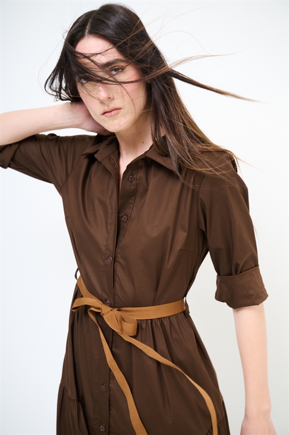 ABITO CHEMISIER LUNGO CON BALZE E MANICA A 3/4 MORO