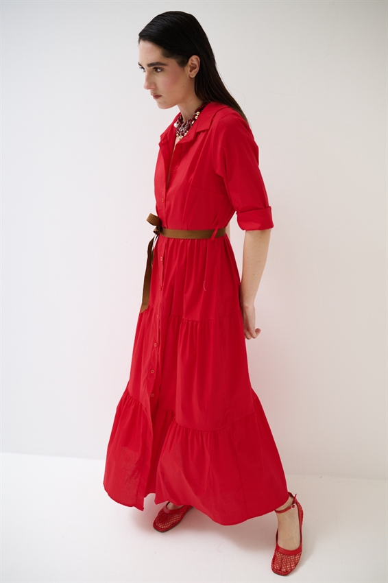 ABITO CHEMISIER LUNGO CON BALZE E MANICA A 3/4 ROSSO