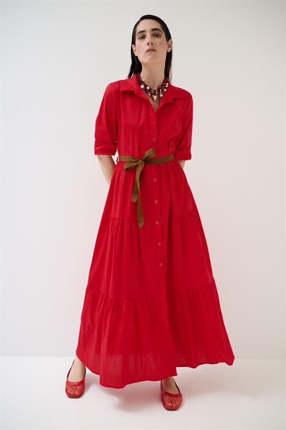 ABITO CHEMISIER LUNGO CON BALZE E MANICA A 3/4 ROSSO