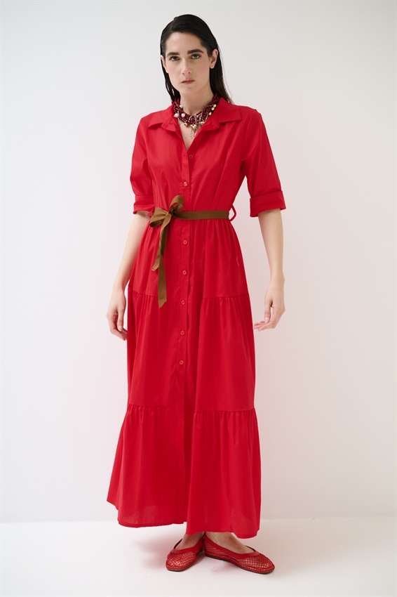 ABITO CHEMISIER LUNGO CON BALZE E MANICA A 3/4 ROSSO