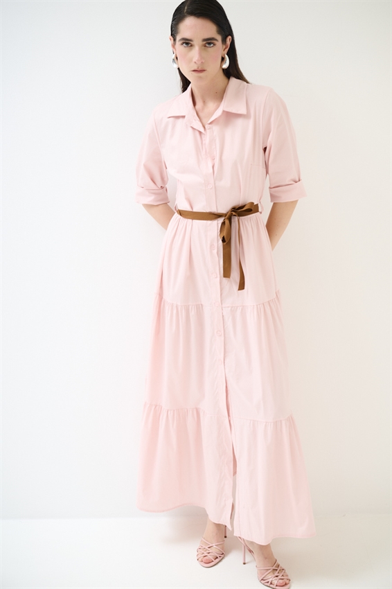 ABITO CHEMISIER LUNGO CON BALZE E MANICA A 3/4 ROSA