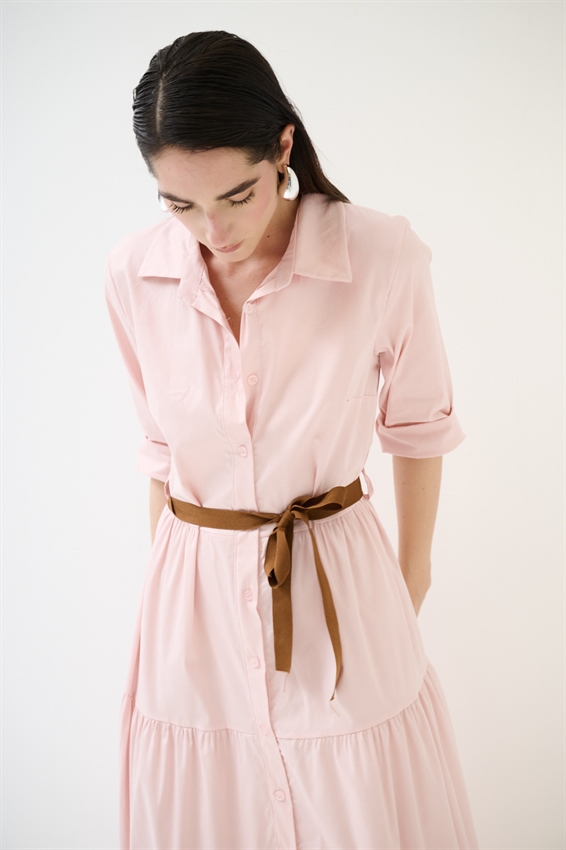 ABITO CHEMISIER LUNGO CON BALZE E MANICA A 3/4 ROSA