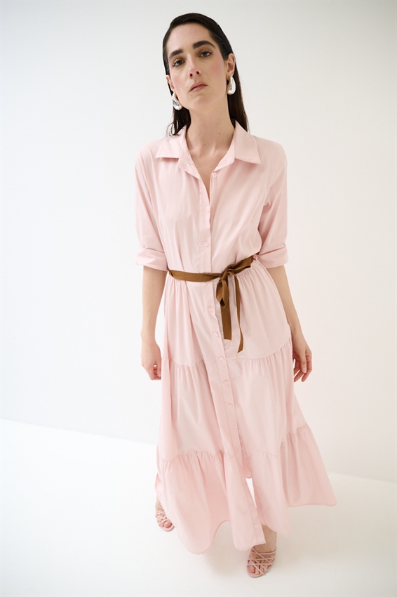 ABITO CHEMISIER LUNGO CON BALZE E MANICA A 3/4 ROSA