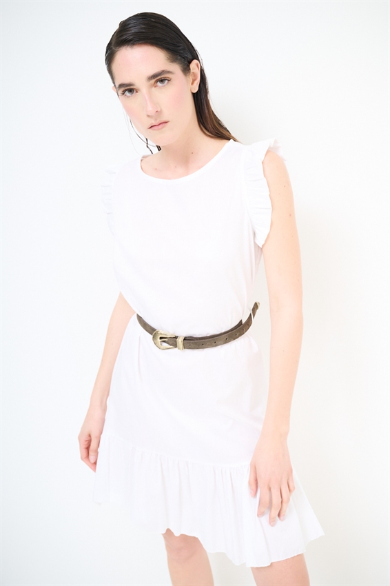 ABITO CORTO CON BALZA SUL FONDO BIANCO