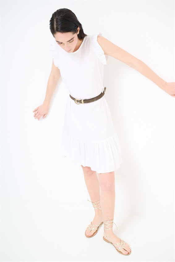 ABITO CORTO CON BALZA SUL FONDO BIANCO