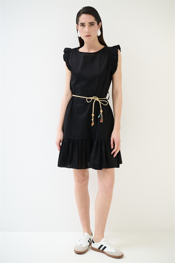 ABITO CORTO CON BALZA SUL FONDO NERO