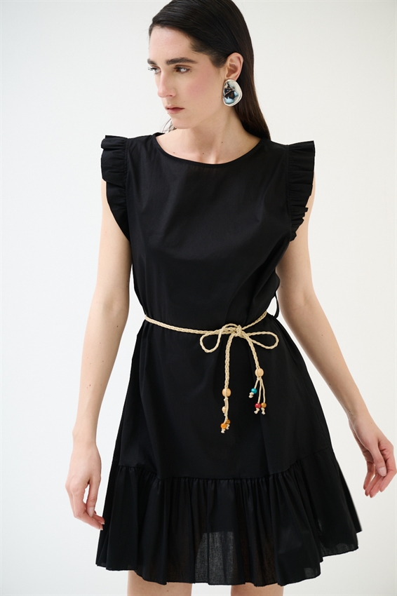 ABITO CORTO CON BALZA SUL FONDO NERO