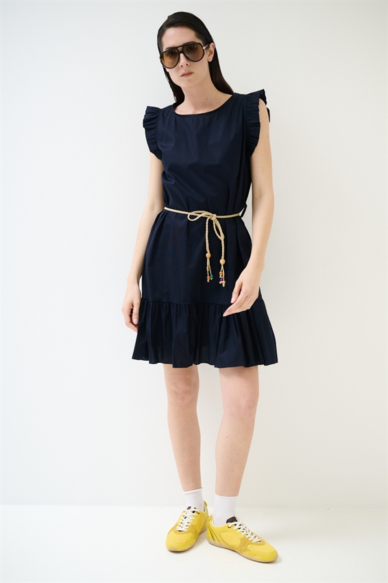 ABITO CORTO CON BALZA SUL FONDO BLU