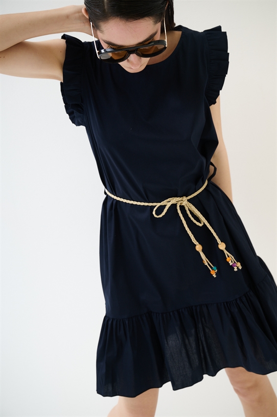 ABITO CORTO CON BALZA SUL FONDO BLU