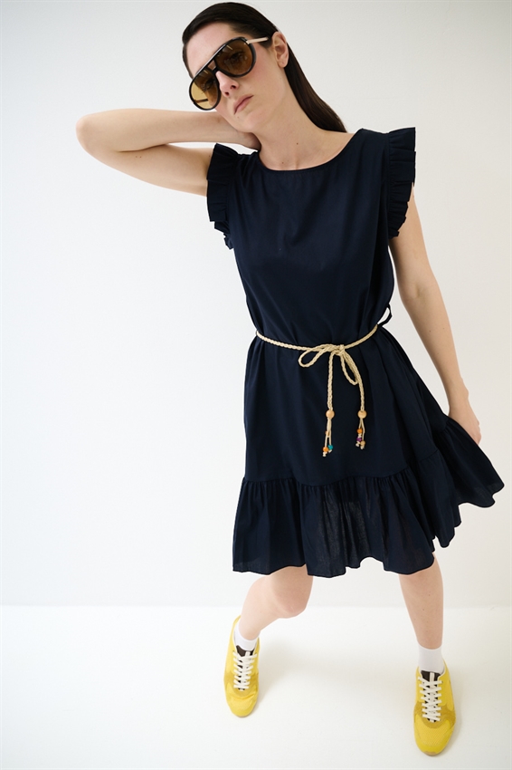 ABITO CORTO CON BALZA SUL FONDO BLU