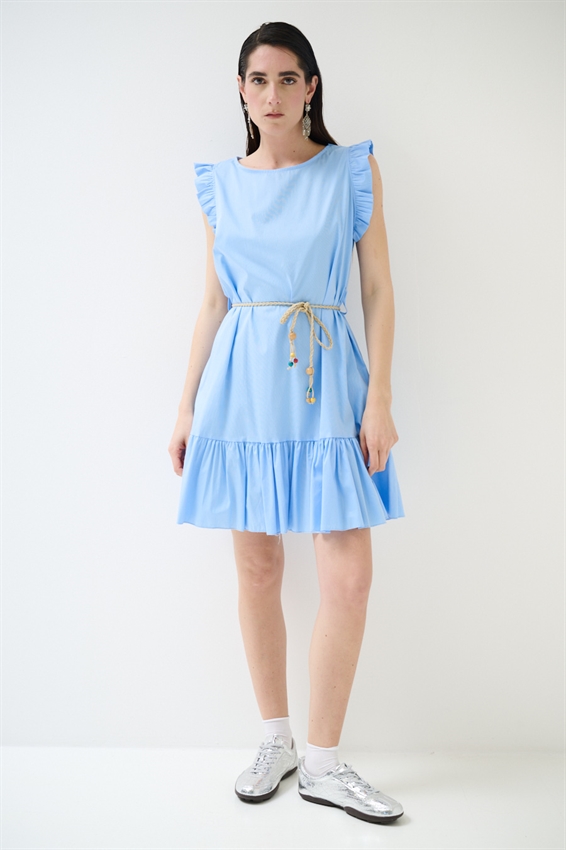 ABITO CORTO CON BALZA SUL FONDO CELESTE