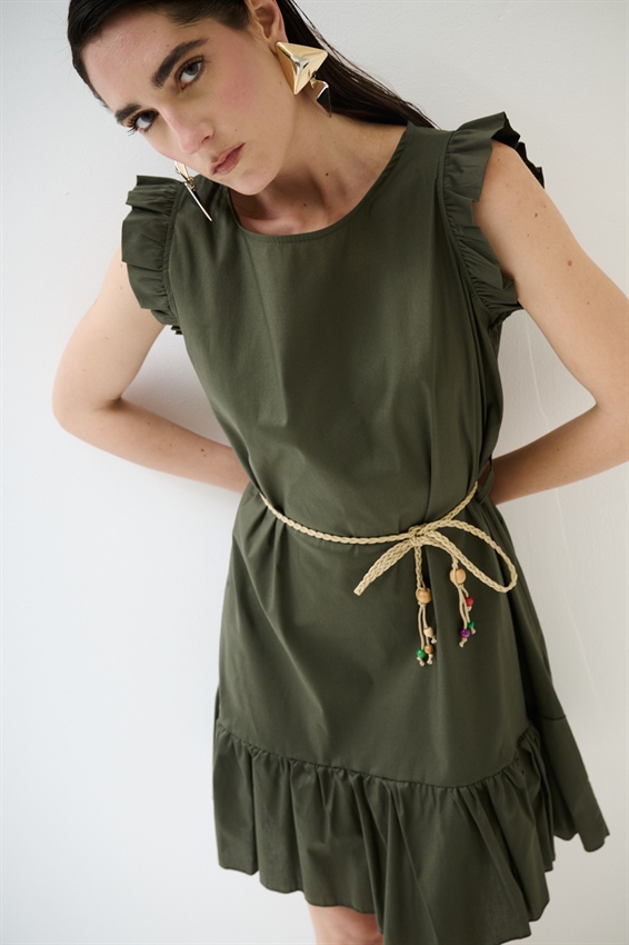 ABITO CORTO CON BALZA SUL FONDO VERDE MILITARE