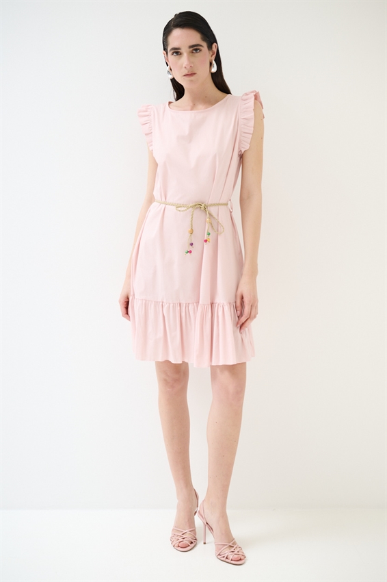 ABITO CORTO CON BALZA SUL FONDO ROSA