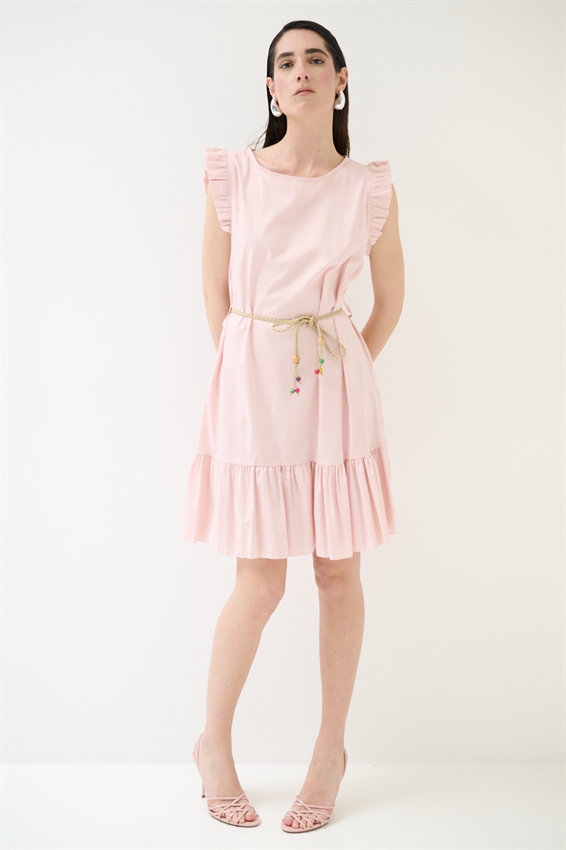 ABITO CORTO CON BALZA SUL FONDO ROSA